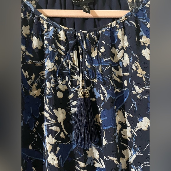 White House Black Market Drop Waist Blue Dress with Slit Sleeves Size 6 - Picture 5 of 6